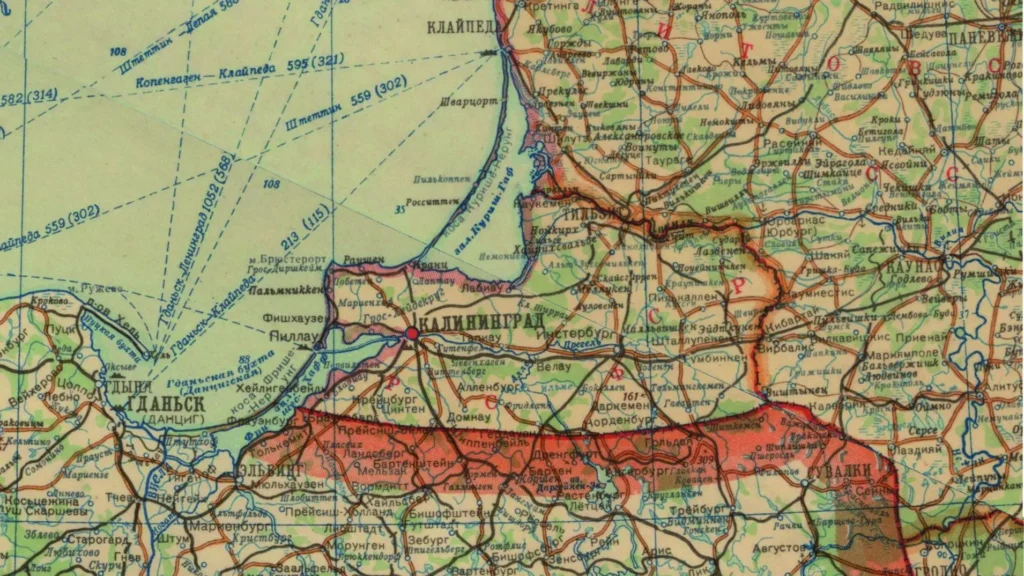 SSRS atlaso fragmentas 1946–1947 m. su Kaliningrado sritimi ir Rytų Prūsijos siena
