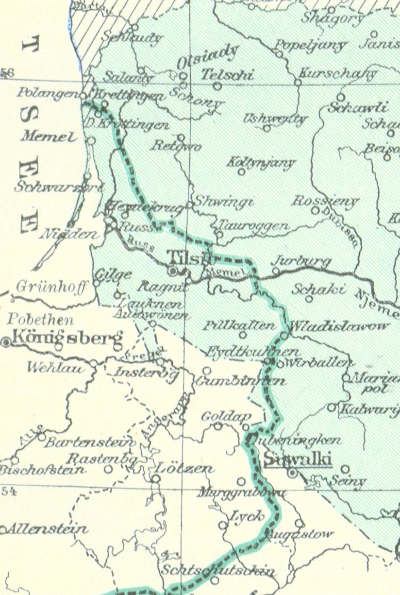 1897 m. lietuviškų ir mišrių parapijų žemėlapis Rytų Prūsijoje